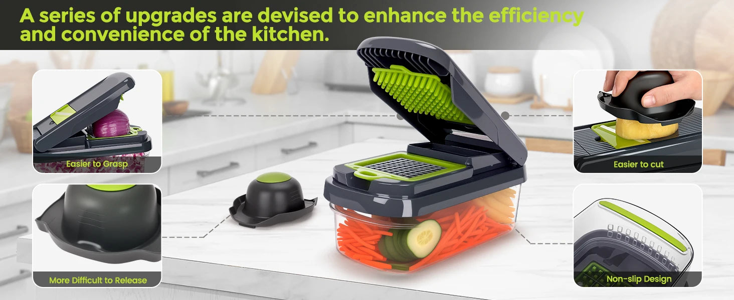 Vegetable Chopper, 16-in-1 Multifunctional Food Chopper, Professional Onion Chopper, Vegetable Cutter with Container