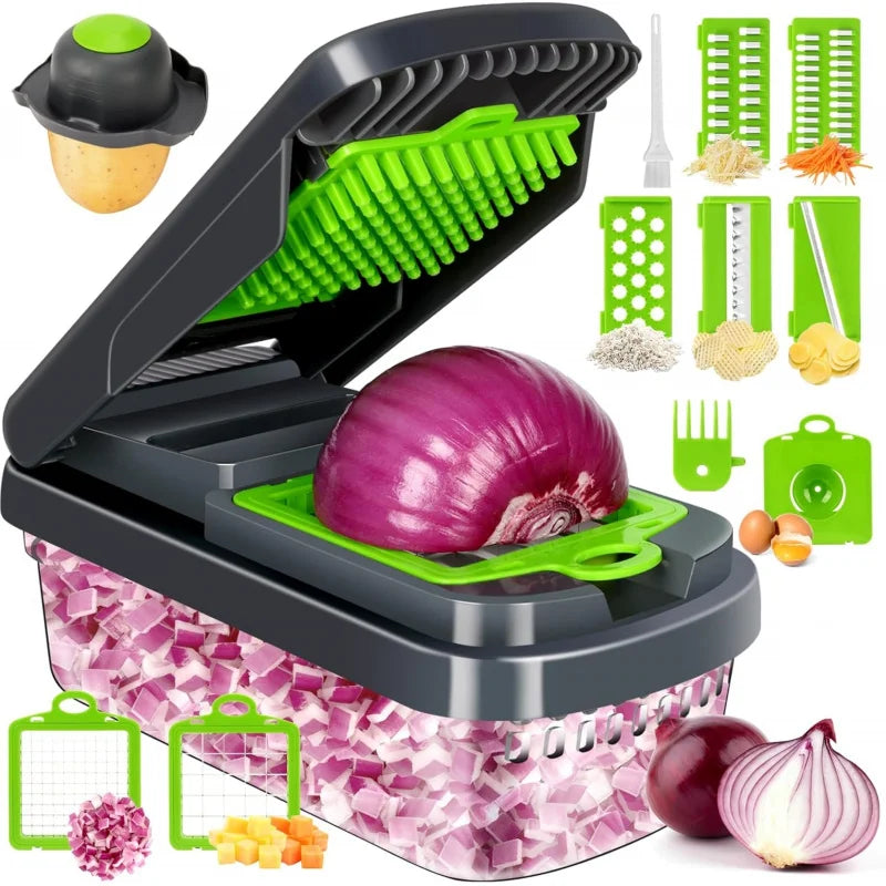 Vegetable Chopper, 16-in-1 Multifunctional Food Chopper, Professional Onion Chopper, Vegetable Cutter with Container